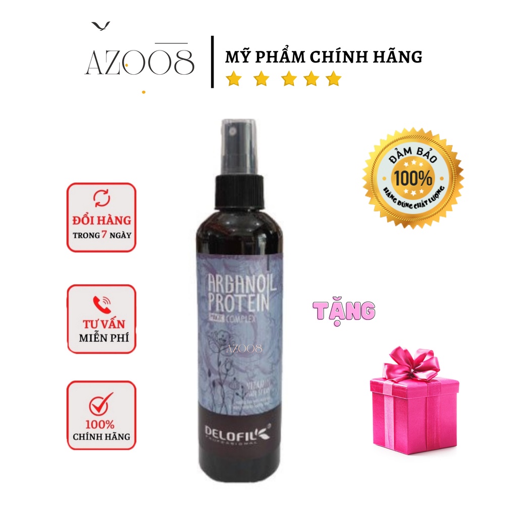 Xịt dưỡng tóc Protein Vitamin Delofil siêu mềm mượt chống nhiệt 260ml AZ008 tặng quà mặt nạ tế bào gốc