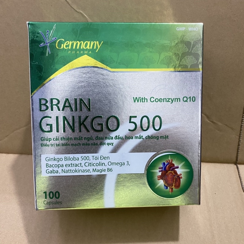 Hoạt huyết dưỡng não BRAIN GINKGO 500 With Coenzym Q10 -giúp hoạt huyết ,tăng cường lưu thông máu lên não - Hộp 100 viên