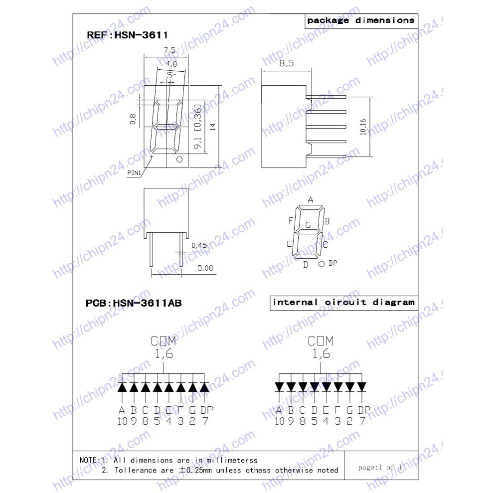 [3 CON] (F24) Led 7 Đoạn 0.36 inch 1 Số Anot chung (Sáng Đỏ) 8x14mm