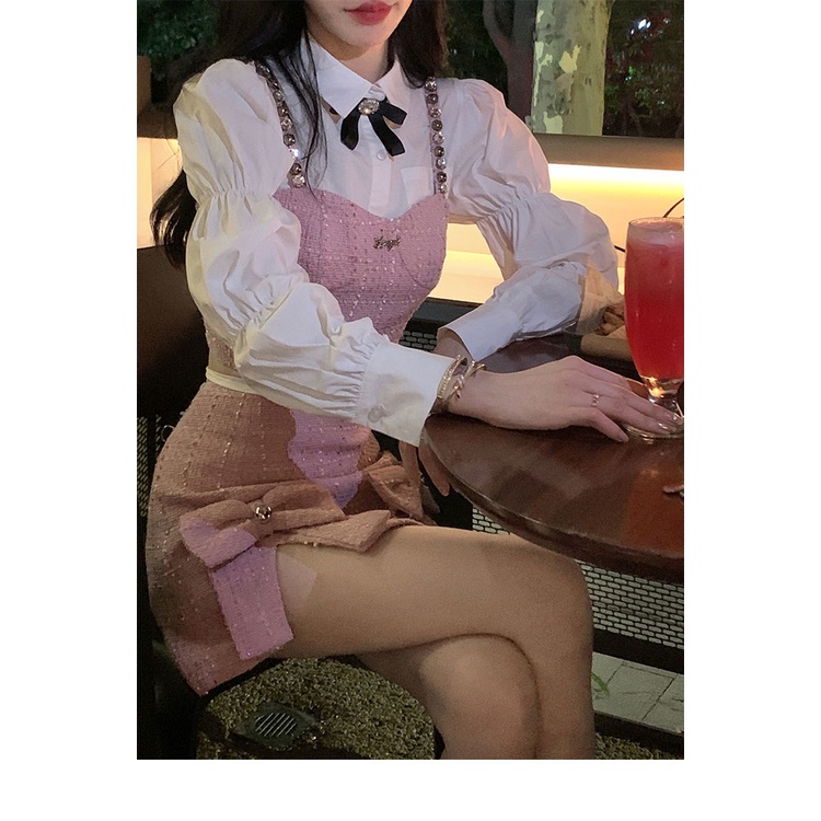 Set Đồ Gồm Chân Váy Lưng Cao Đính Nơ Màu Hồng Nhỏ Phong Cách Preppy Dễ Phối Đồ Thời Trang Mùa Hè Mới