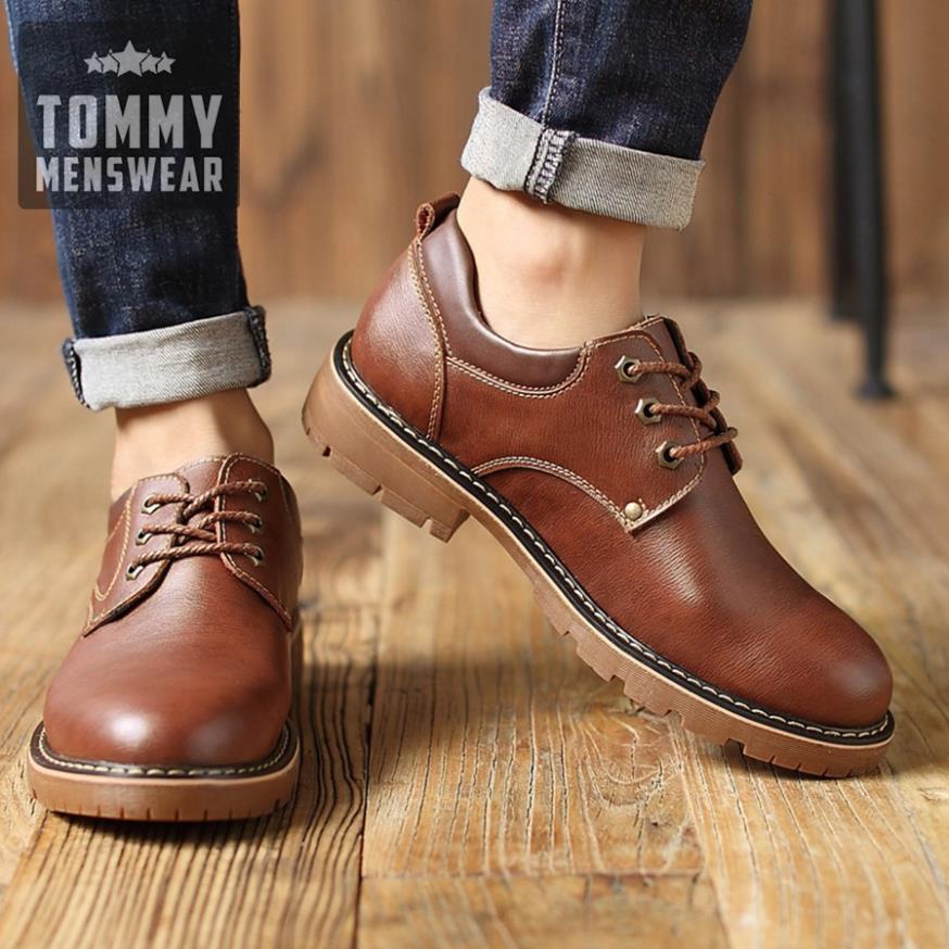 Giày Da Bò Nam - TẶNG TẤT - Giày Nam Thời Trang Hàn Quốc Vintage Men Lỳ GNK114