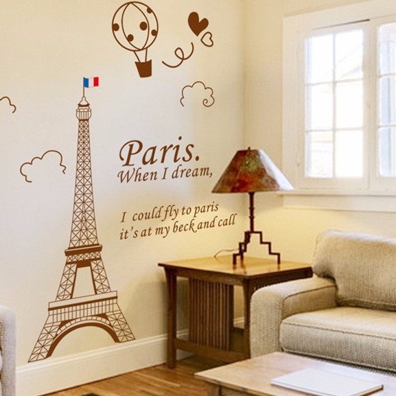 Decal trang trí dán tường nghệ thuật tháp Eiffel