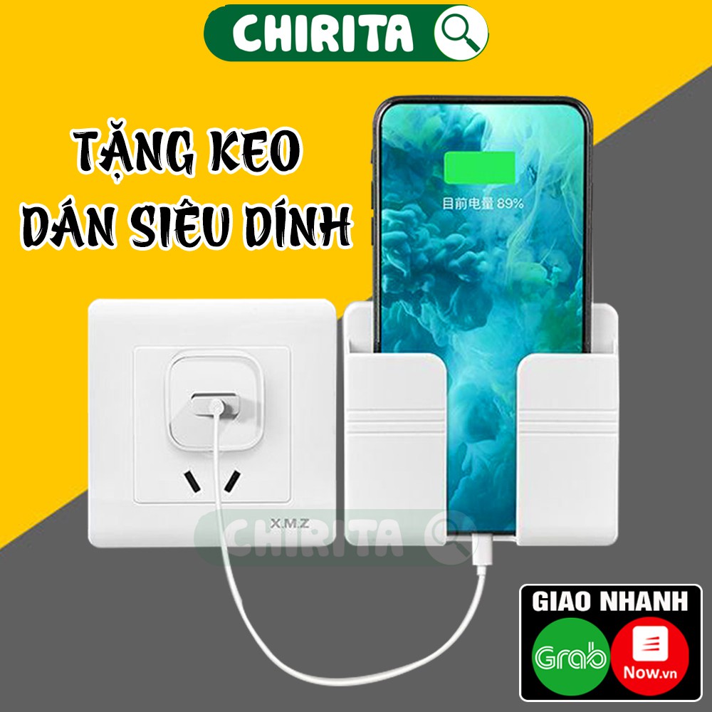 Kệ Dán Tường Để Điện Thoại (Tặng Keo Dán) - Có Khe Sạc Tiện Lợi, Kệ Dán Tường Đa Năng Để Điện Thoại, Remote,.. CHIRITA