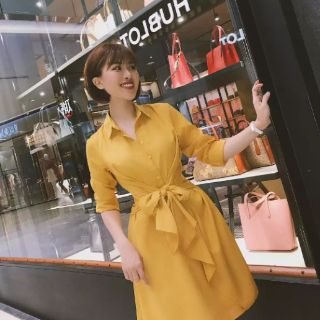 Đầm sơ mi thắt eo