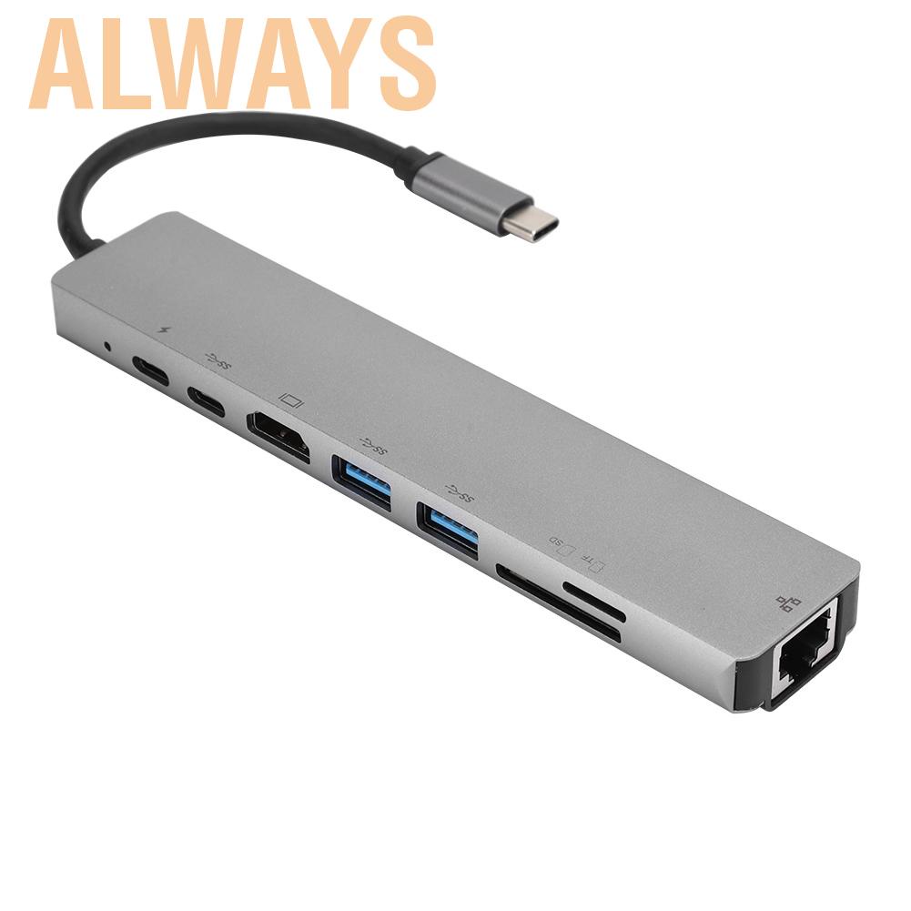Alwaysonline USB-C to Type-C Hub Adapter 8-in-1 Adaptor Dock Station HDMI RJ45 Ethernet