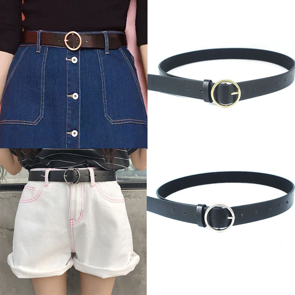 Thắt lưng da PU khóa kim loại tròn thời trang nữ