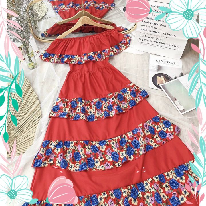 Váy Đầm Maxi Đi Biển Bệt Vai Phối Viền Hoa Cao Cấp Đầm Maxi Sống Ảo Cho Nàng | BigBuy360 - bigbuy360.vn