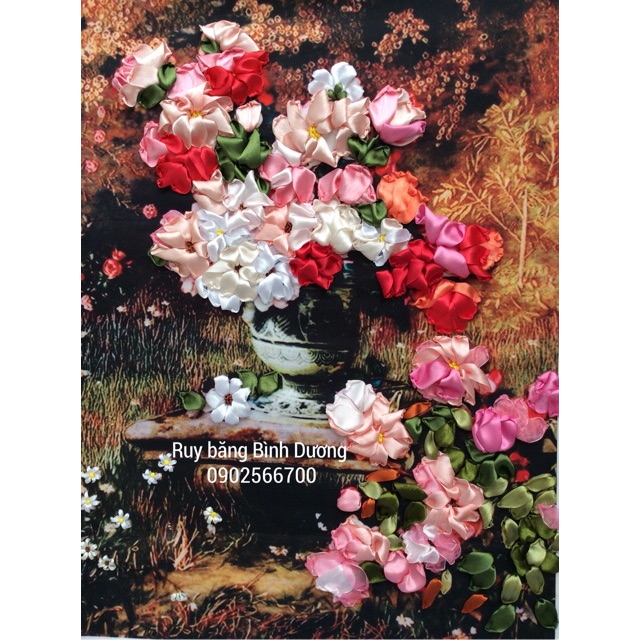 Tranh thêu ruy băng 75x55cm