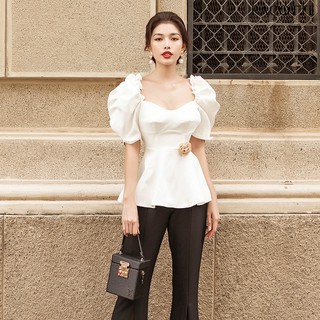 Áo peplum hở cổ tay phồng thiết kế RACOTTE