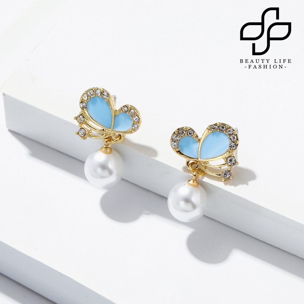 BUTTERFLY Hoa Tai Hình Bướm Đính Ngọc Trai Nhân Tạo Thời Trang