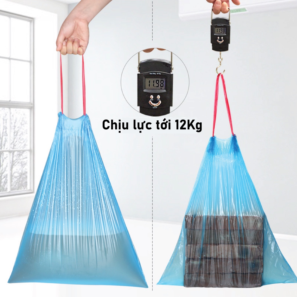 {Phân loại rác}Túi đựng rác có quai rút tiện lợi kích thước 45x50 cm, túi phân loại rác tự phân hủy siêu dai 15 túi/cuộn