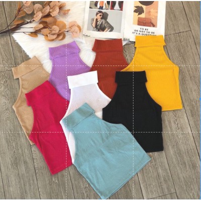 áo yếm croptop cổ cao cài nút sau xinh thun gân đẹp