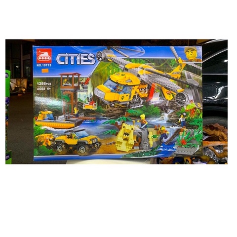 Đồ Chơi Lắp Ráp non lego city - Bela 10713 Xếp hình máy bay đội thám hiểm rừng xanh 1298 mảnh