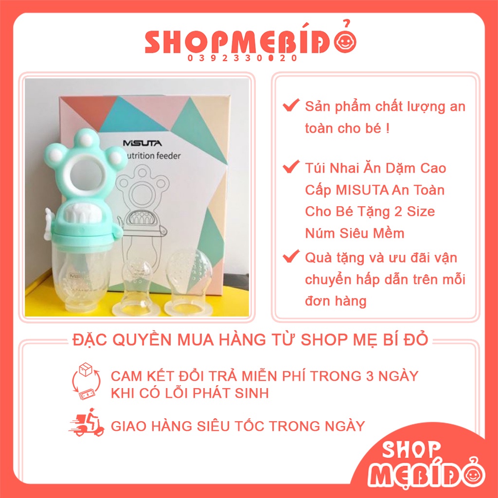 Túi Nhai Ăn Dặm Cao Cấp MISUTA An Toàn Cho Bé Tặng 2 Size Núm Siêu Mềm Shop Mẹ Bí Đỏ