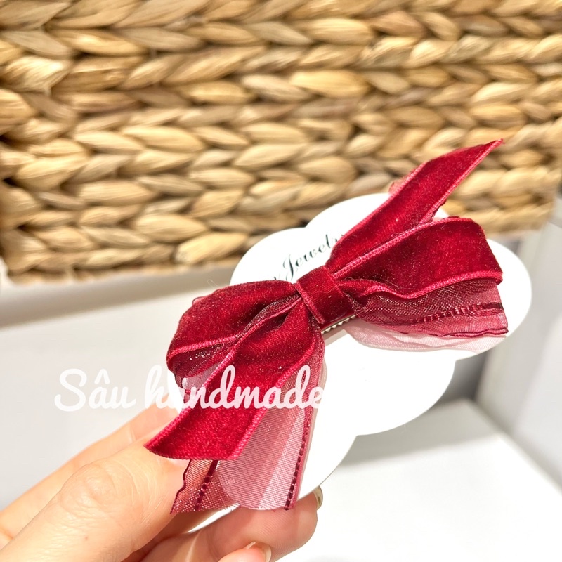 Kẹp tóc nơ ren nhung handmade cho bé