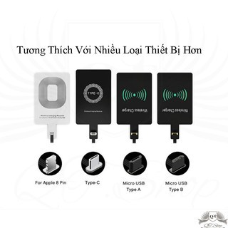 Miếng Dán Hỗ Trợ Sạc Không Dây Chuẩn Qi Đầu Android/Type-C/Lightning iPhone