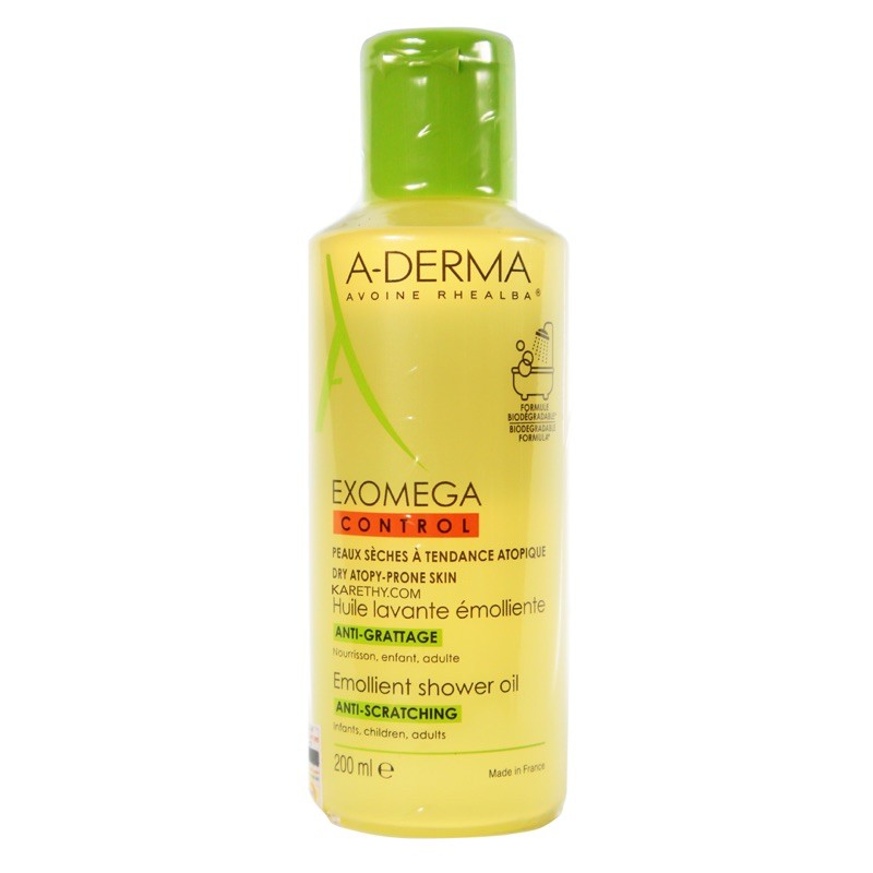 Dầu tắm làm sạch dịu nhẹ hỗ trợ điều trị viêm da cơ địa A-Derma Exomega Emollient Shower Oil 200ml