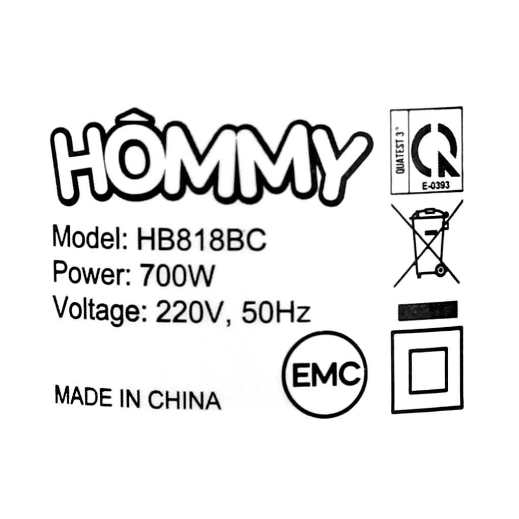 Máy xay sinh tố cầm tay Hommy HB818BC 0.6 lít 700W xay trứng, cháo, sinh tố - Chính hãng BH 12 tháng
