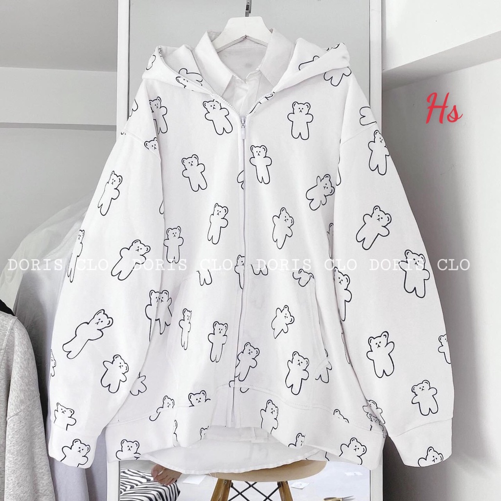 Áo khoác nỉ gấu trắng viền đen chất liệu dày dặn 000426