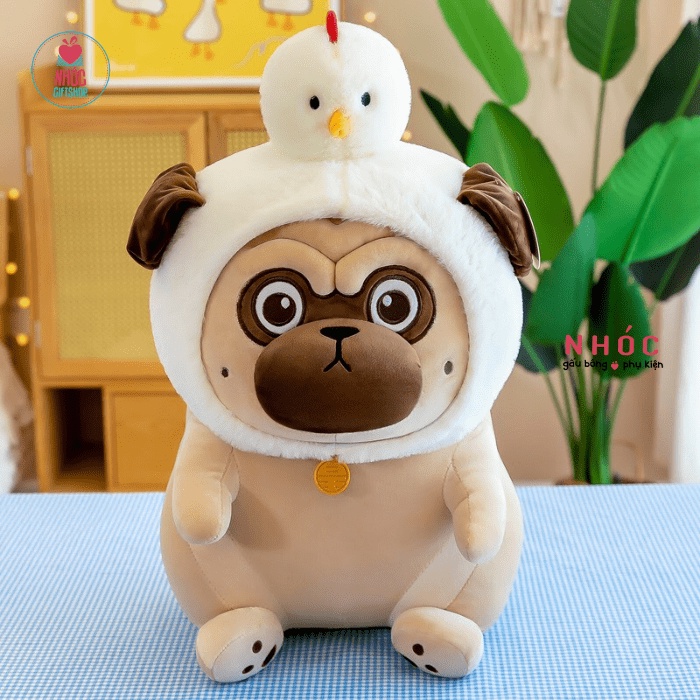 Thú bông Chó Pug Bông Đội Nón Gà Bông Cao Cấp An Toàn Cho Bé - NHÓC