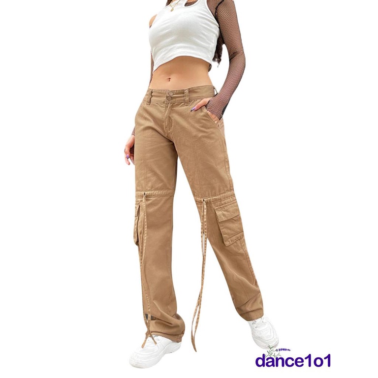 ❀LZ✡Women’ Fashion Solid Color Multi-pocket High Waist Long Pants