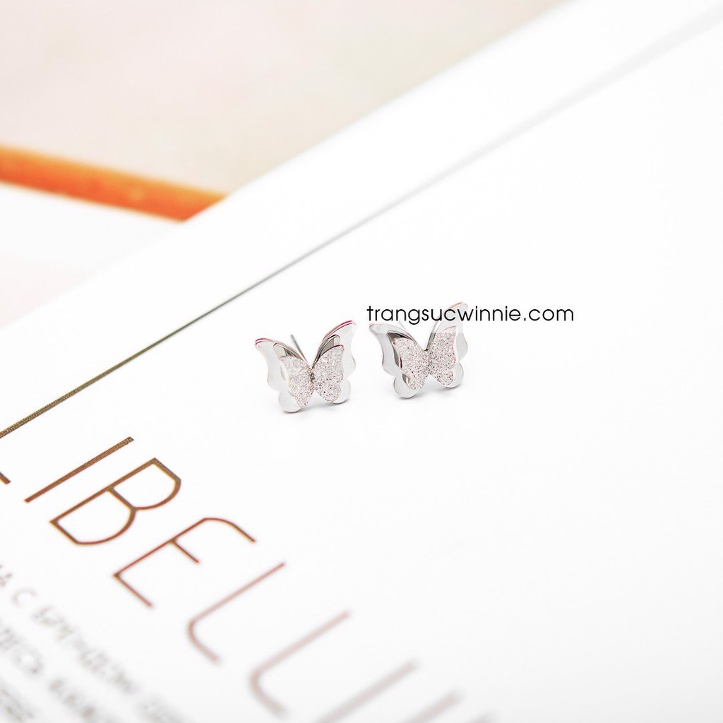 [Mã SKAMCLU8 giảm 10% cho đơn từ 100K] Hoa tai nữ titan bướm matte bạc