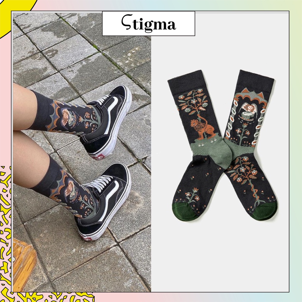 Tất cao cổ nam nữ nam họa tiết hình vintage vớ độc lạ - STIGMA