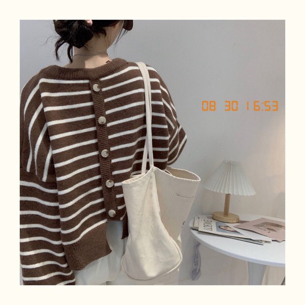 𝗺𝗶𝗲 𝘀𝘁𝘂𝗱𝗶𝗼 - HÀNG CÓ SẴN Áo len dài tay kẻ sọc dọc cúc sau