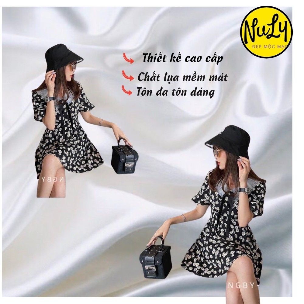 Váy Đầm Hoa Cúc Cổ Ren Tay Ngắn Dáng Dài Xòe,Váy Thiết Kế Hotrend Phong Cách Hàn Quốc Freesize<70kg | BigBuy360 - bigbuy360.vn