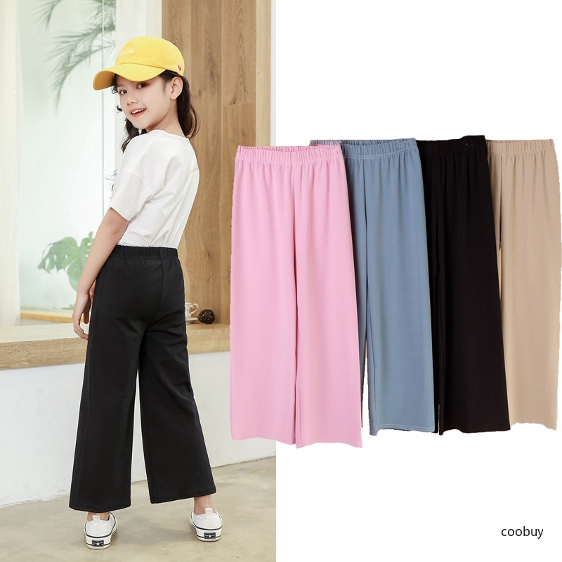 Quần dài ống rộng lưng cao co giãn chống muỗi thời trang cho bé gái