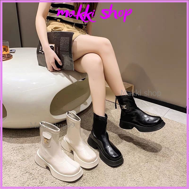 Bôt nữ cổ lửng da mờ, boot túi đế cao 5cm hottrend 2023