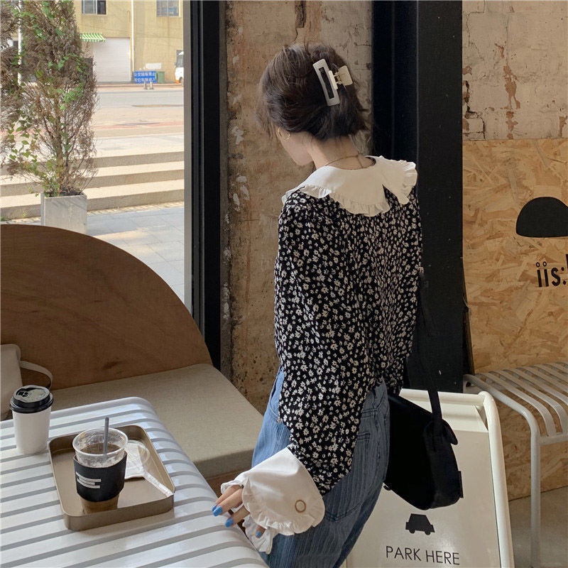 Áo sơ mi tay dài dáng rộng in họa tiết hoa phong cách Hàn Quốc thời trang xuân thu mới dễ phối đồ