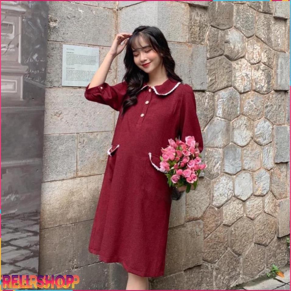 Váy bầu và sau sinh có khóa ti hàng 2 lớp dạ tex lót lụa - Đầm bầu công sở thiết kế mặc Tết