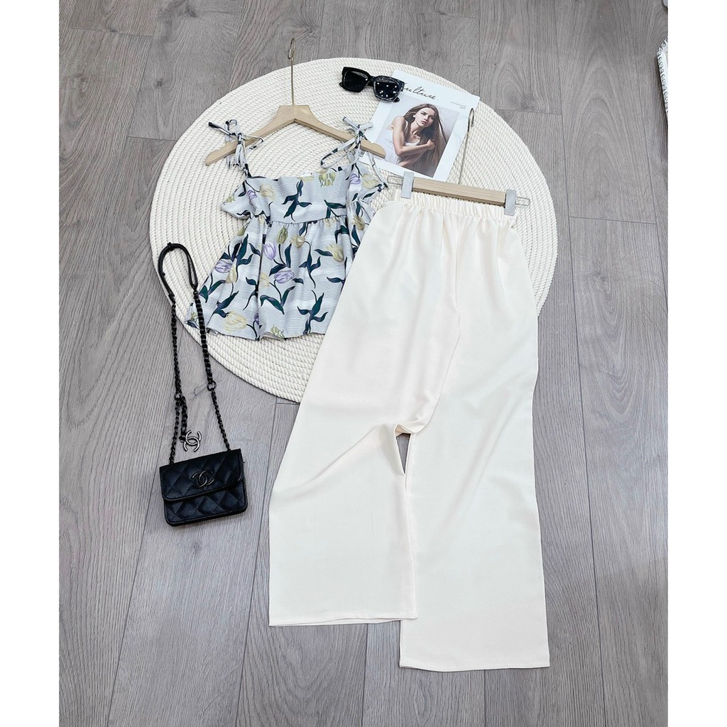 ❤️ Bộ Áo Hoa 2 dây quần ống suông trắng siêu đẹp
