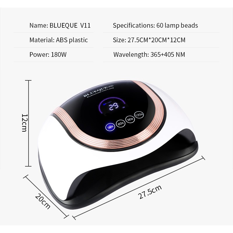 * Chuyên sản xuất cung cấp sỉ và lẻ toàn quốc * Máy hơ gel NEW BLUEQUE V11 – 180w – 60 bóng.
