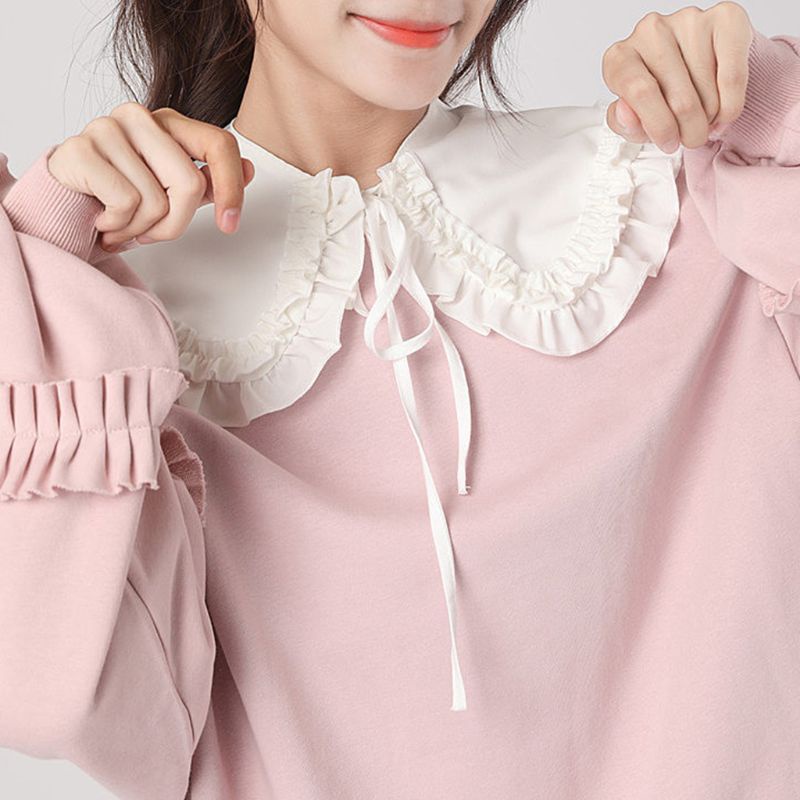 * San * Áo Sơ Mi Cổ Búp Bê Hai Lớp Phối Bèo Và Nơ Màu Trơn Dành Cho Nữ Sh