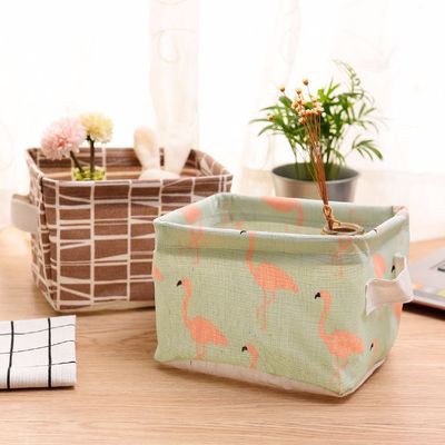 Giỏ vải đựng đồ mini GIN6 túi vải để bàn gấp gọn hoa văn xinh xắn tiện ích