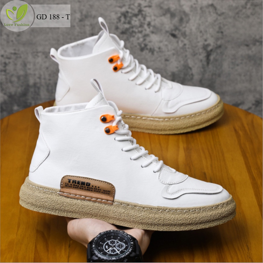 Giày da nam cao cổ màu đen buộc dây cao cấp nhập khẩu GD188