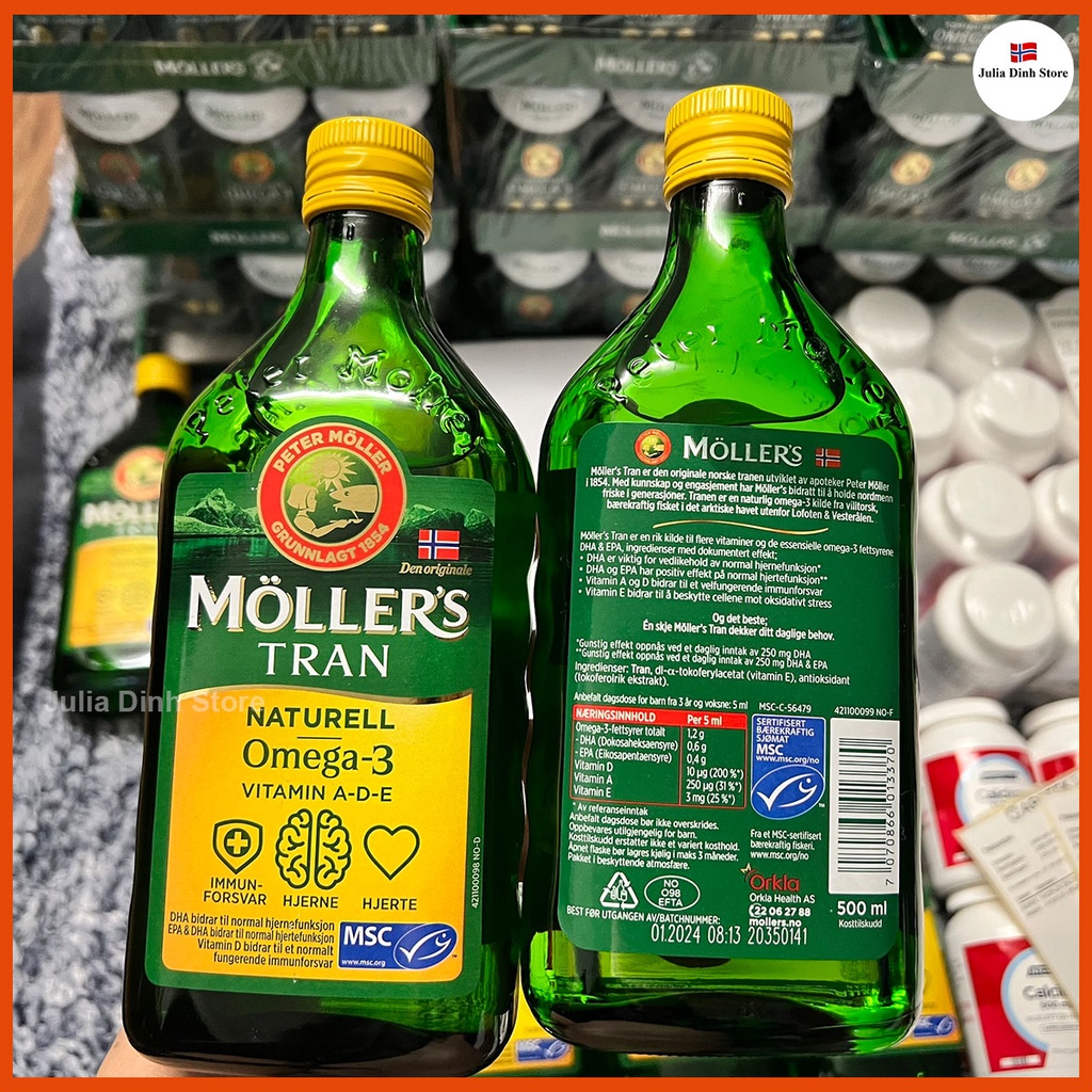 Dầu gan cá tuyết Omega 3 MOLLERS Tran Naturell nội địa Na Uy  - Hương vị truyền thống