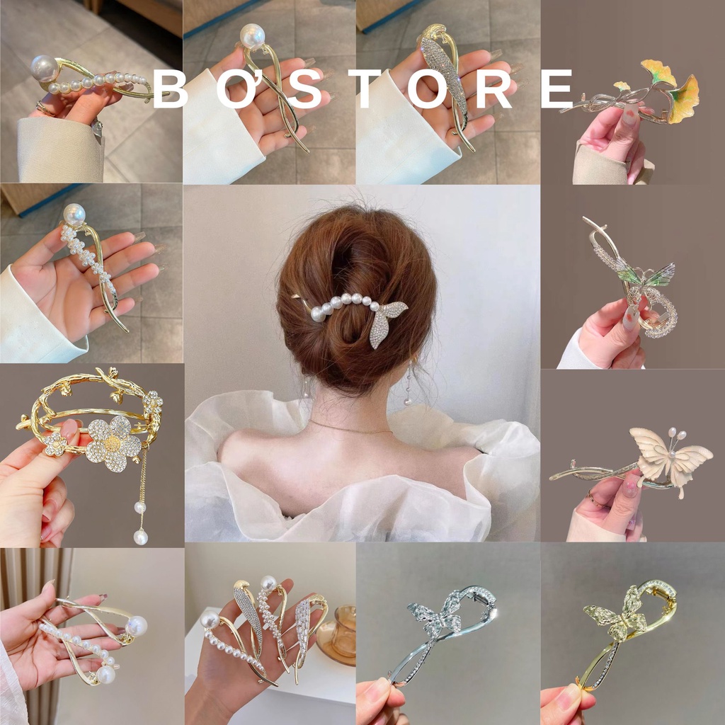 Kẹp tóc đính đá ngọc trai nhân tạo thời trang cao cấp cho nữ Bơ Store