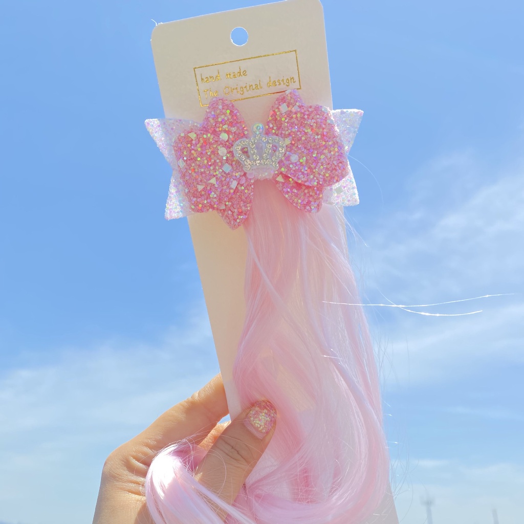 Phụ Kiện Tóc Giả Cho Bé | Kẹp Tóc Nơ Công Chúa | Kẹp Tóc Vương Miện Lưới