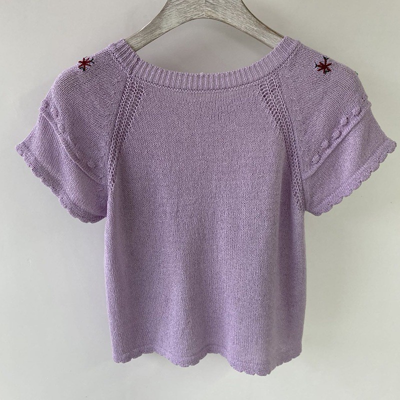 Áo Thun Dệt Kim Cổ Tròn Thêu Họa Tiết Xinh Xắn Kiểu Hàn Quốc Cho Nữ