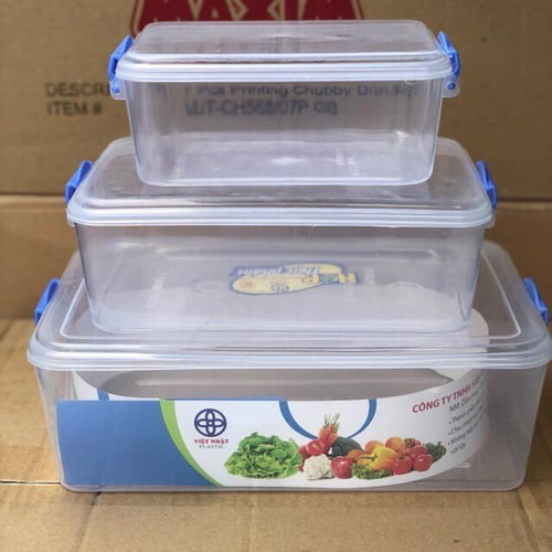 Bộ 3 Hộp Gài Matsu Trong Suốt 820ml - 1600ml - 2600ml. Bộ 3 hộp nhựa đựng thực phẩm