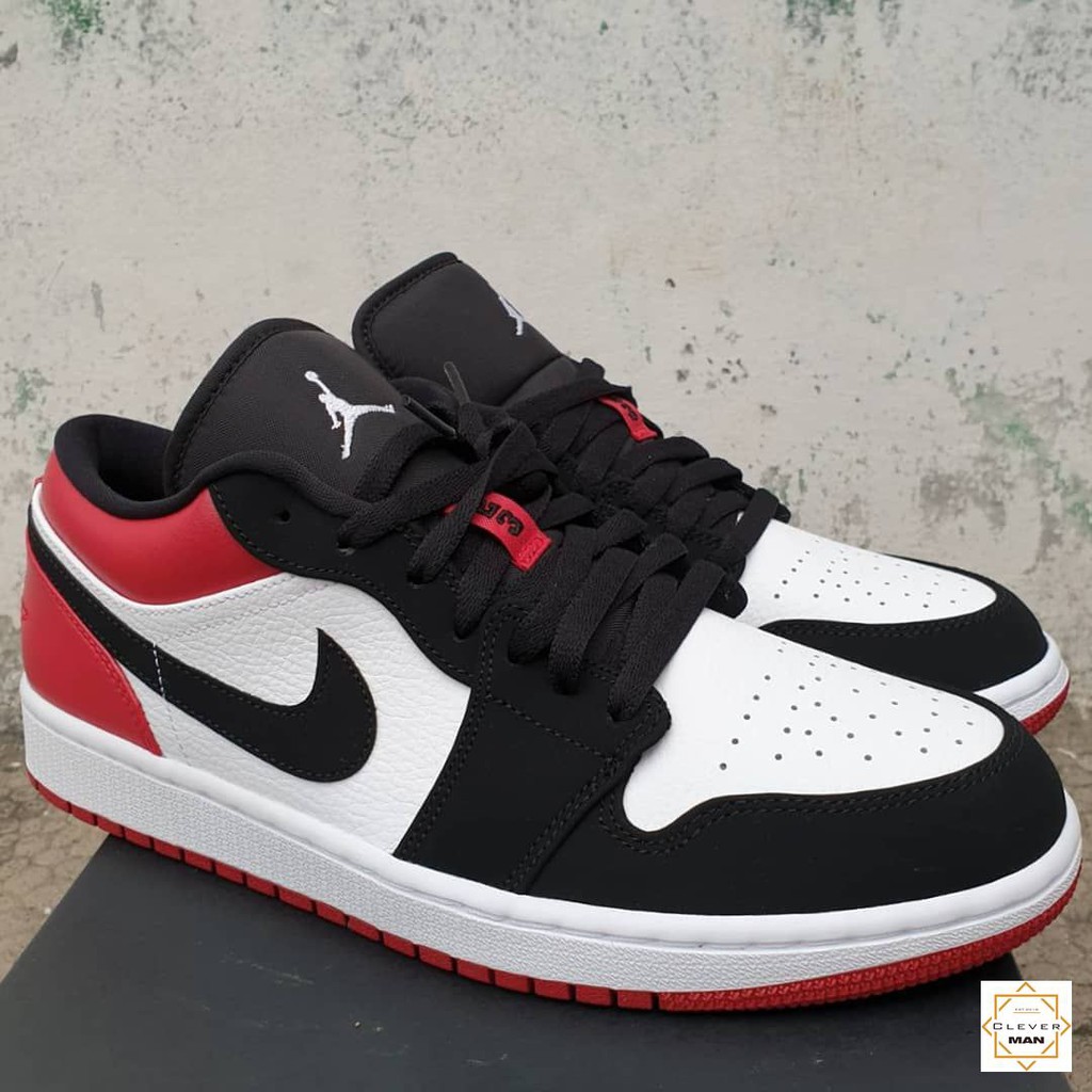 (FREESHIP+FULLBOX) Giày Thể Thao Sneaker AIR JORDAN 1 Low Red White Trắng Mũi đen Gót đỏ Cổ Thấp Clever Man Store