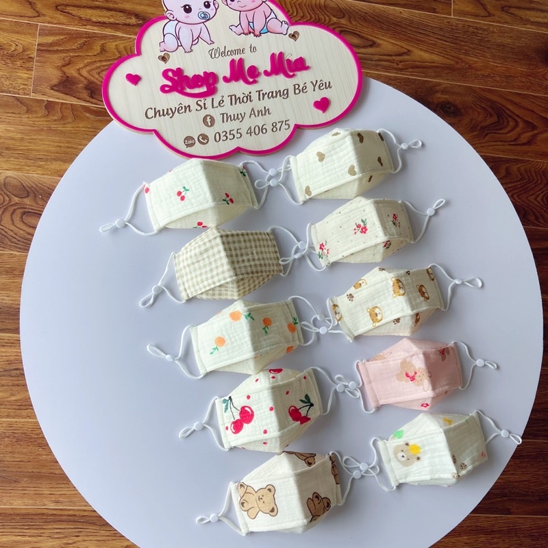 Khẩu Trang Vải Xô Muslin 3 Lớp Kháng Khuẩn - Hoạ Tiết Dễ Thương Cho Bé Trai Bé Gái Từ 0 - 4 Tuổi