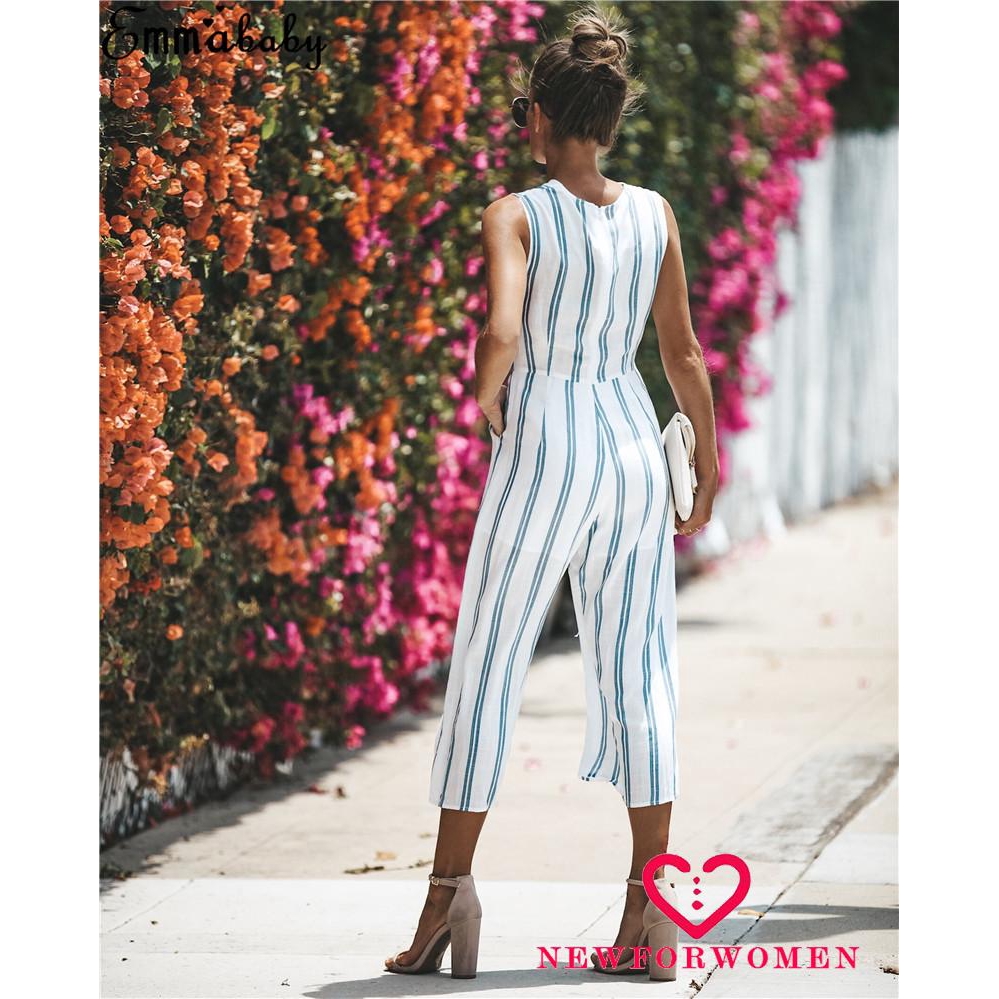 NFW♥NEW 2018 Women´s Fashion Jumpsuit Rompers V-neck Sleeveless Slim Fit Wid Leg Jumpsuit