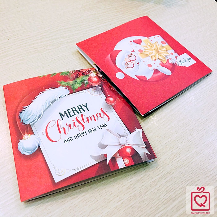Thiệp Giáng Sinh Merry Christmas Đỏ -Vuông gấp thiệp noel 10x10cm thiệp ghi lời chúc, trang trí hộp quà