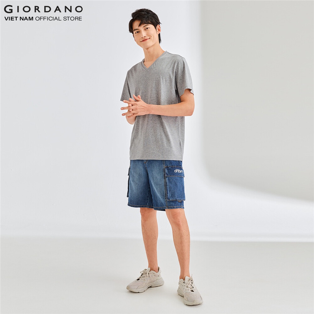 Áo Thun Nam Ngắn Tay Cổ Tim Solid V-neck Slim Tee Giordano 01029251