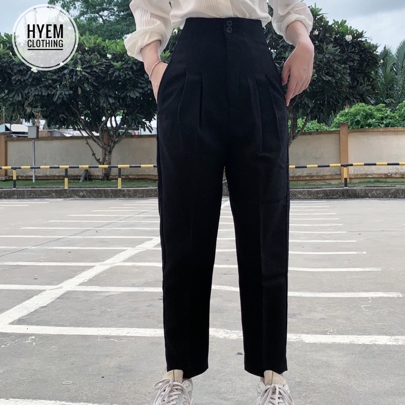Quần Tây 2 Nút Cạp Liền Form Baggy Rộng 2 Nút Lưng Siêu Cao Cực Hack Dáng Đi Học Đi Làm Công Sở