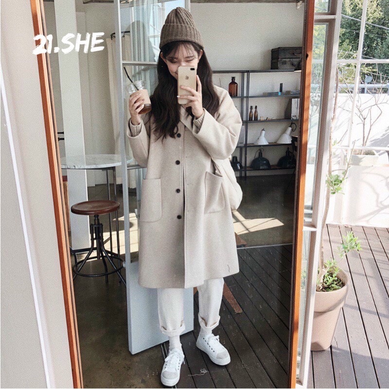 [Ảnh thật/hàng QC] Áo khoác dạ dài túi tròn ulzzang/ Áo dạ 2 lớp dày dặn | BigBuy360 - bigbuy360.vn